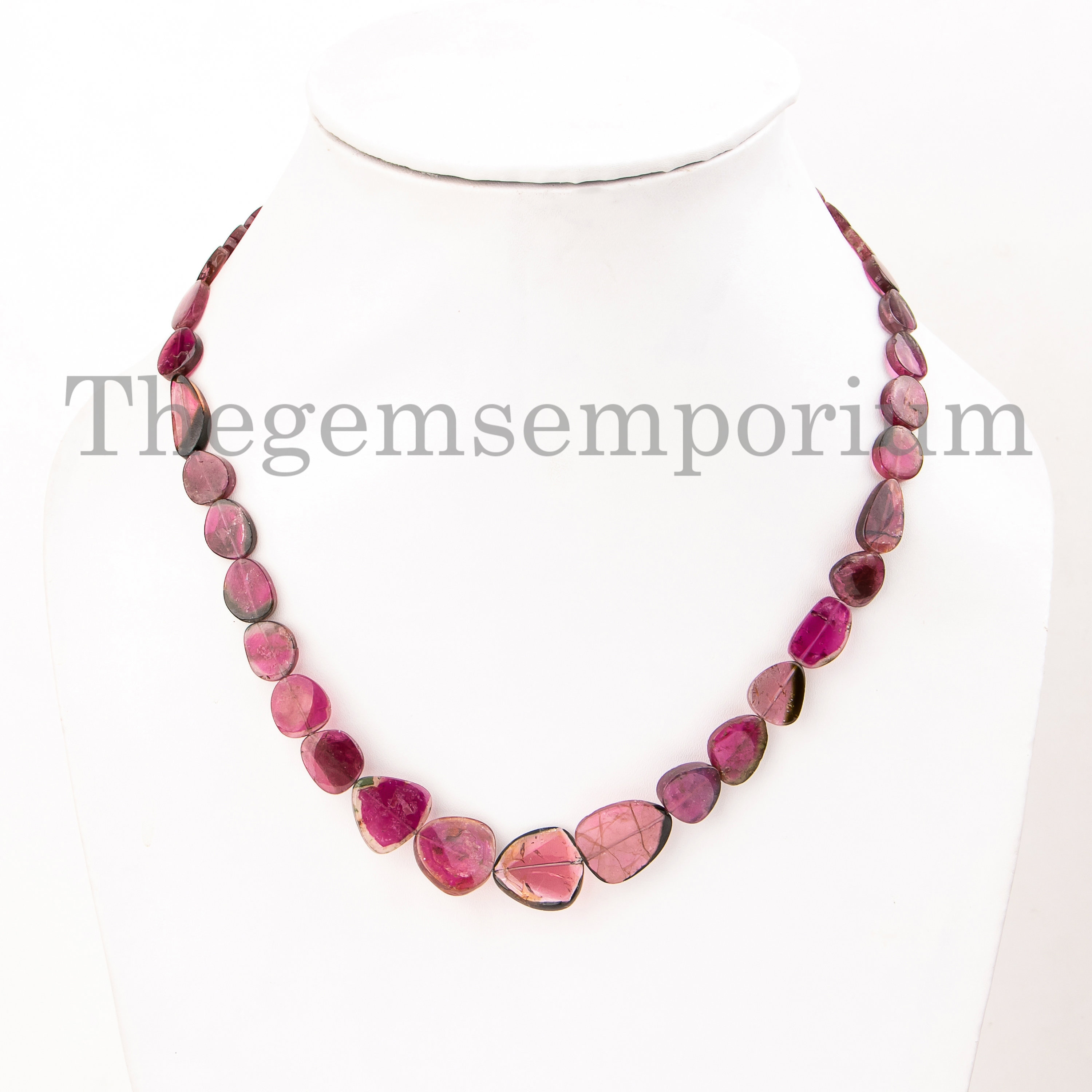 Natural Watermelon Tourmaline Polished Slices Necklace, Gift For Her