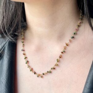 Watermelon Tourmaline Necklace, October Birthstone, Multi Beaded Necklace, Dainty Watermelon Tourmaline Chain, Layering Necklace for women Watermelon Tourmaline Necklace, October Birthstone, Multi Beaded Necklace, Dainty Watermelon Tourmaline Chain, Layering Necklace for women