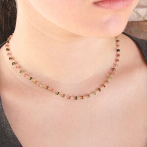 Tourmaline Necklace, October Birthstone, Beaded Multicolor Necklace, Dainty Watermelon Tourmaline Chain, Layering Necklace for Mother's Day Tourmaline Necklace, October Birthstone, Beaded Multicolor Necklace, Dainty Watermelon Tourmaline Chain, Layering Necklace for Mother's Day