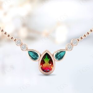 Pear Cut Watermelon Tourmaline Necklace For Women Art Deco Multi Color Gemstone Wedding Necklace For Her 925 Silver Tourmaline Necklace Pear Cut Watermelon Tourmaline Necklace For Women Art Deco Multi Color Gemstone Wedding Necklace For Her 925 Silver Tourmaline Necklace