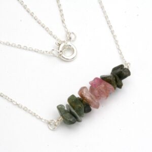 Raw Watermelon Tourmaline Necklace: Sterling Silver Adjustable Chain Raw Watermelon Tourmaline Necklace: Sterling Silver Adjustable Chain