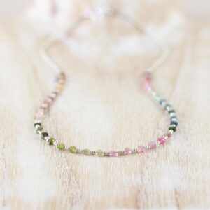 Watermelon Tourmaline, Seed Bead & Sterling Silver Necklace, Dainty Multi Color Gemstone Choker, Long Beaded Layering Necklace For Women Watermelon Tourmaline, Seed Bead & Sterling Silver Necklace, Dainty Multi Color Gemstone Choker, Long Beaded Layering Necklace For Women