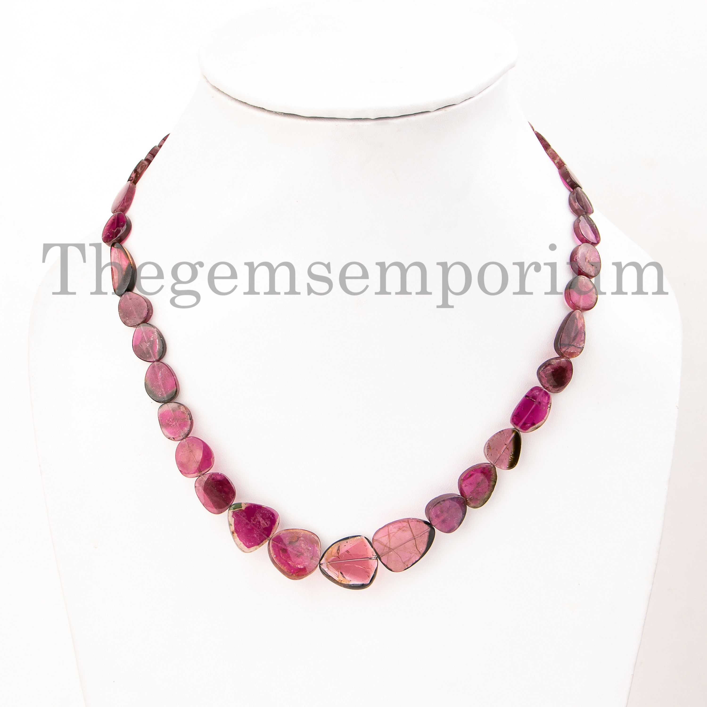 Watermelon Tourmaline Slice Necklace In Silver