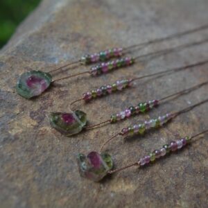 Watermelon Tourmaline Slice Knotted Silk Necklaces Watermelon Tourmaline Slice Knotted Silk Necklaces
