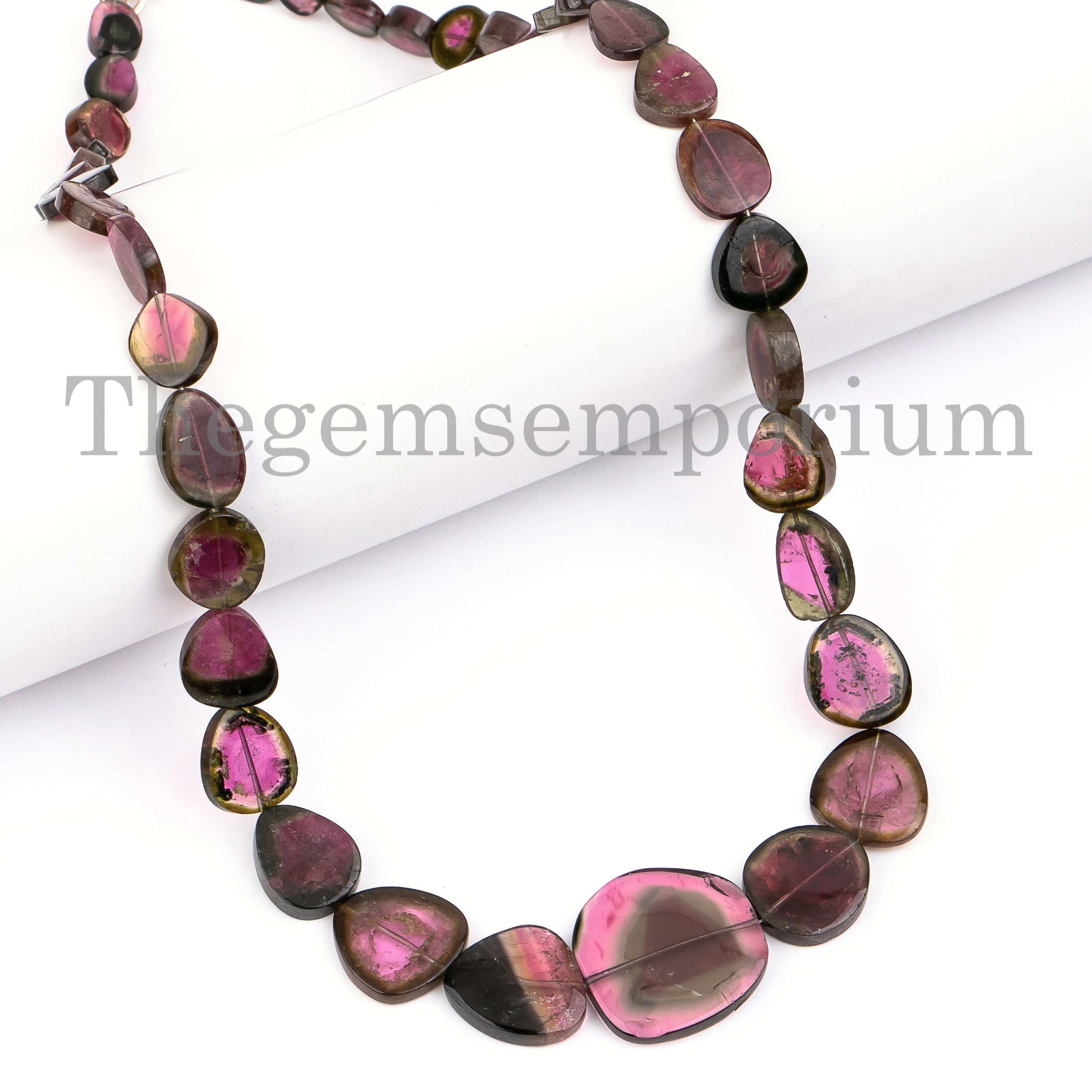 Top High Quality Watermelon Tourmaline Slice Necklace,multi Bio Tourmaline Smooth Slices Necklace,healing Crystals Necklace,wedding Necklace
