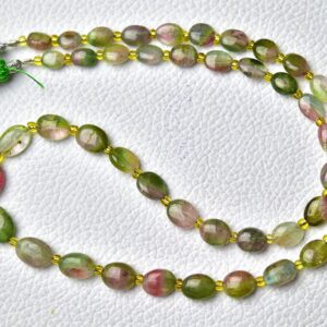 61 Cts, 15 Inch Strand Finest Watermelon Tourmaline Plain Beads Smooth Oval 4x5mm To 7x19mm Gemstone Bead Bi Color Tourmaline Beads No5126
