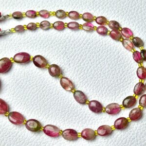 62 Cts, 15.5 Inch Strand Finest Watermelon Tourmaline Plain Beads Smooth Oval 4x5mm To 7x11mm Gemstone Bead Bi Color Tourmaline Beads No5130