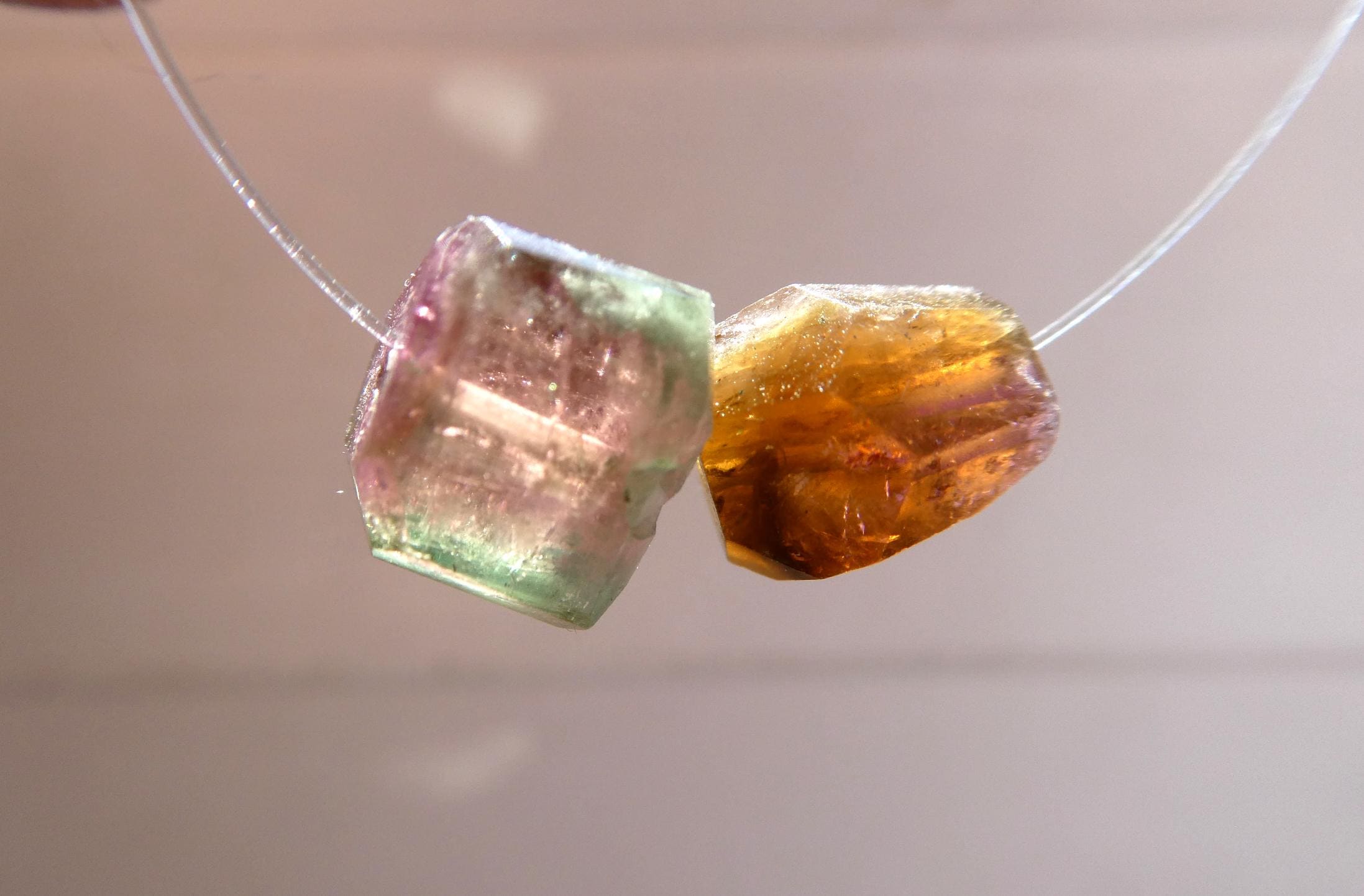 Watermelon Tourmaline 7-8mm Beads -2 Focal Crystals Pcs -pink Green Gemstone Craft Beads-jewelry Making