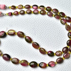 71 Cts, 15 Inch Strand Finest Watermelon Tourmaline Plain Beads Smooth Oval 4x6mm To 7x9mm Gemstone Bead Bi Color Tourmaline Beads No5128