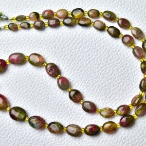 74 Cts, 16 Inch Strand Finest Watermelon Tourmaline Plain Beads Smooth Oval 4x5mm To 7x9mm Gemstone Bead Bi Color Tourmaline Beads No5122