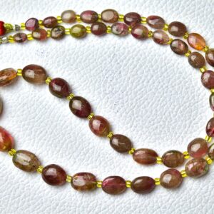 75 Cts, 15 Inch Strand Finest Watermelon Tourmaline Plain Beads Smooth Oval 4x5mm To 7x11mm Gemstone Bead Bi Color Tourmaline Beads No5134