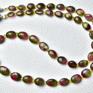 82 Cts, 16 Inch Strand Finest Watermelon Tourmaline Plain Beads Smooth Oval 5x6mm To 7x9mm Gemstone Bead Bi Color Tourmaline Beads No5133