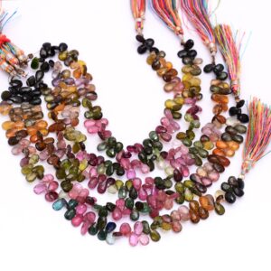 Aaa+ Multi Tourmaline 5x8mm-6x9mm Pear Briolette Beads | Natural Watermelon Tourmaline Precious Gemstone Faceted Loose Beads | 8inch Strand
