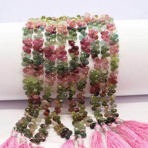 Aaa Natural Multi Tourmaline Faceted Teardrops Beads, 4x6-5x7 Mm Watermelon Tourmaline Drop Beads, 8 Inch Faceted Tourmaline Teardrop Beads