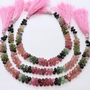 Aaa Natural Multi Tourmaline Faceted Tear Shape Beads, 4x6-5x7 Mm Watermelon Tourmaline Beads, 8 Inch Faceted Tourmaline Teardrop Beads