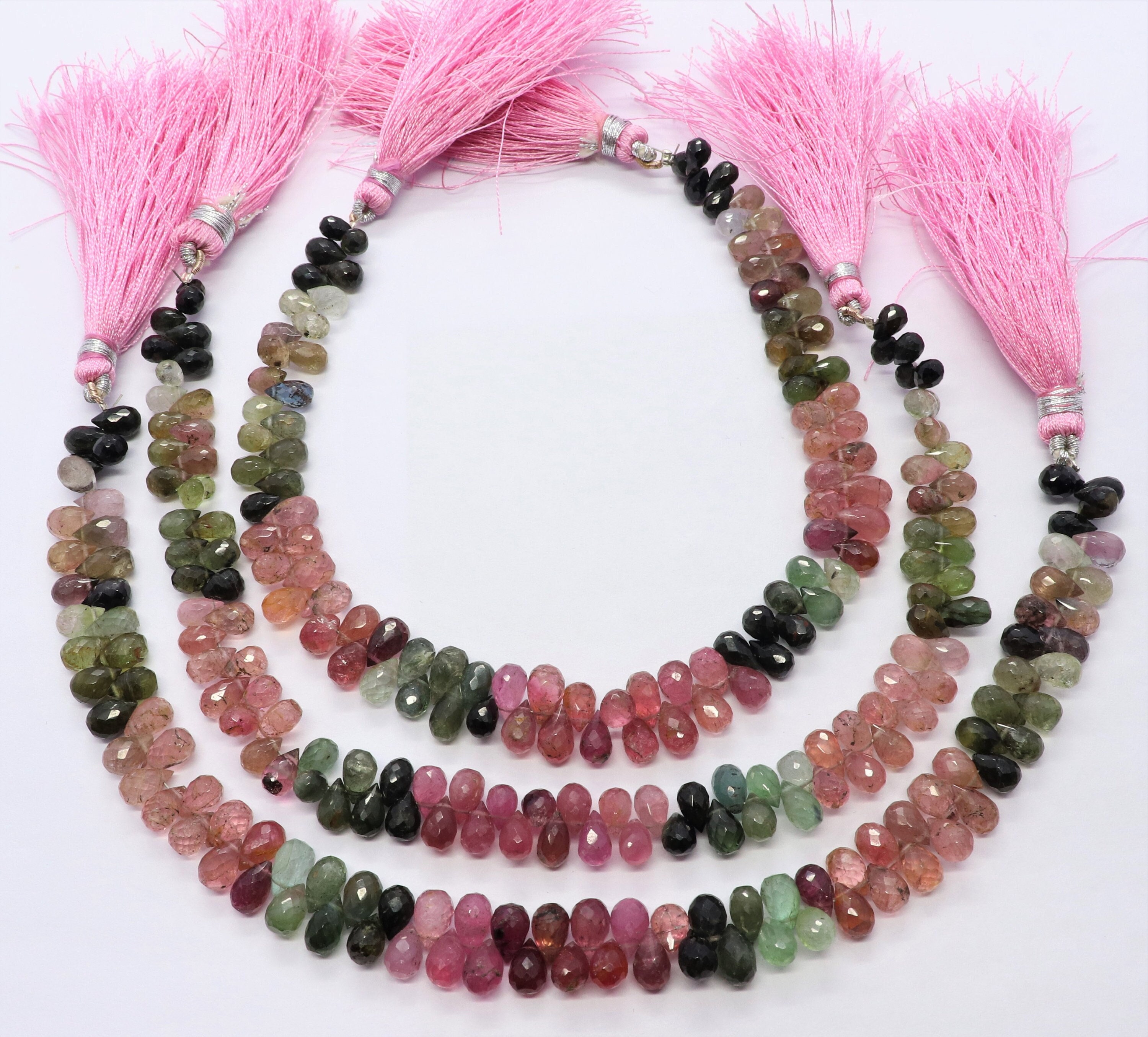 Aaa Natural Multi Tourmaline Faceted Tear Shape Beads, 4x6-5x7 Mm Watermelon Tourmaline Beads, 8 Inch Faceted Tourmaline Teardrop Beads
