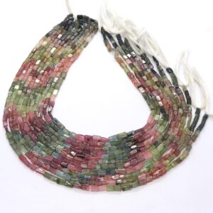 AAA Natural Multi Tourmaline Smooth Square Beads, 4 MM Tourmaline Beads, Smooth Multi Beads, 13 Inch Watermelon Tourmaline Beads