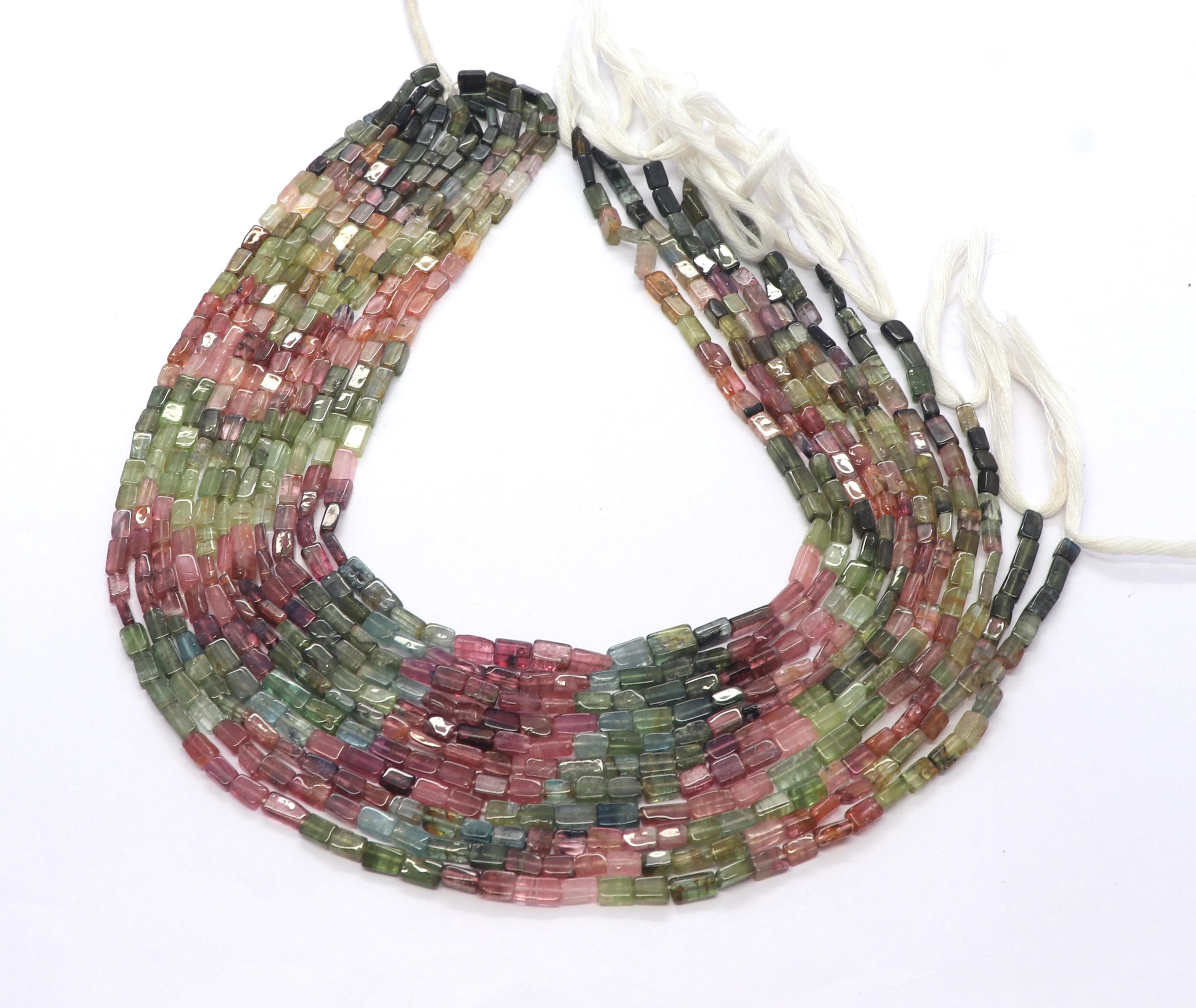 Aaa Natural Multi Tourmaline Smooth Square Beads, 4 Mm Tourmaline Beads, Smooth Multi Beads, 13 Inch Watermelon Tourmaline Beads
