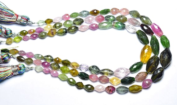 Watermelon Tourmaline Barrel Beads - 8 Inches - Natural Beautiful Faceted Tourmaline Barrel Shape Briolette - Size Is 4x6 - 6x12 Mm #1888