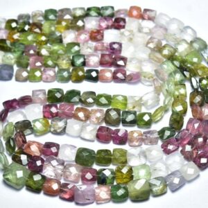 Beautiful Multi Tourmaline Cushion Beads - 7 Inches - Natural Faceted Multi Watermelon Tourmaline Cushion Briolette - Size Is 5-7mm #2034
