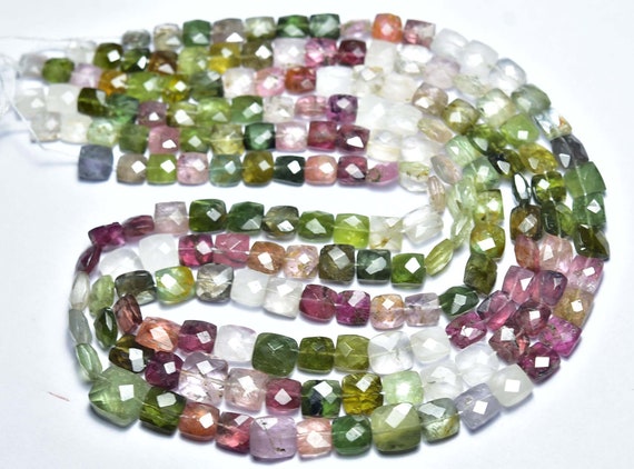 Beautiful Multi Tourmaline Cushion Beads - 7 Inches - Natural Faceted Multi Watermelon Tourmaline Cushion Briolette - Size Is 5-7mm #2034