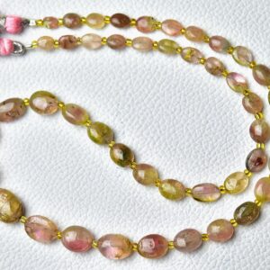 Finest Watermelon Tourmaline Plain Beads Smooth Oval 4x5mm To 8x11mm Gemstone Bead Bi Color Tourmaline Beads 94 Cts, 16.5 Inch Strand No5131