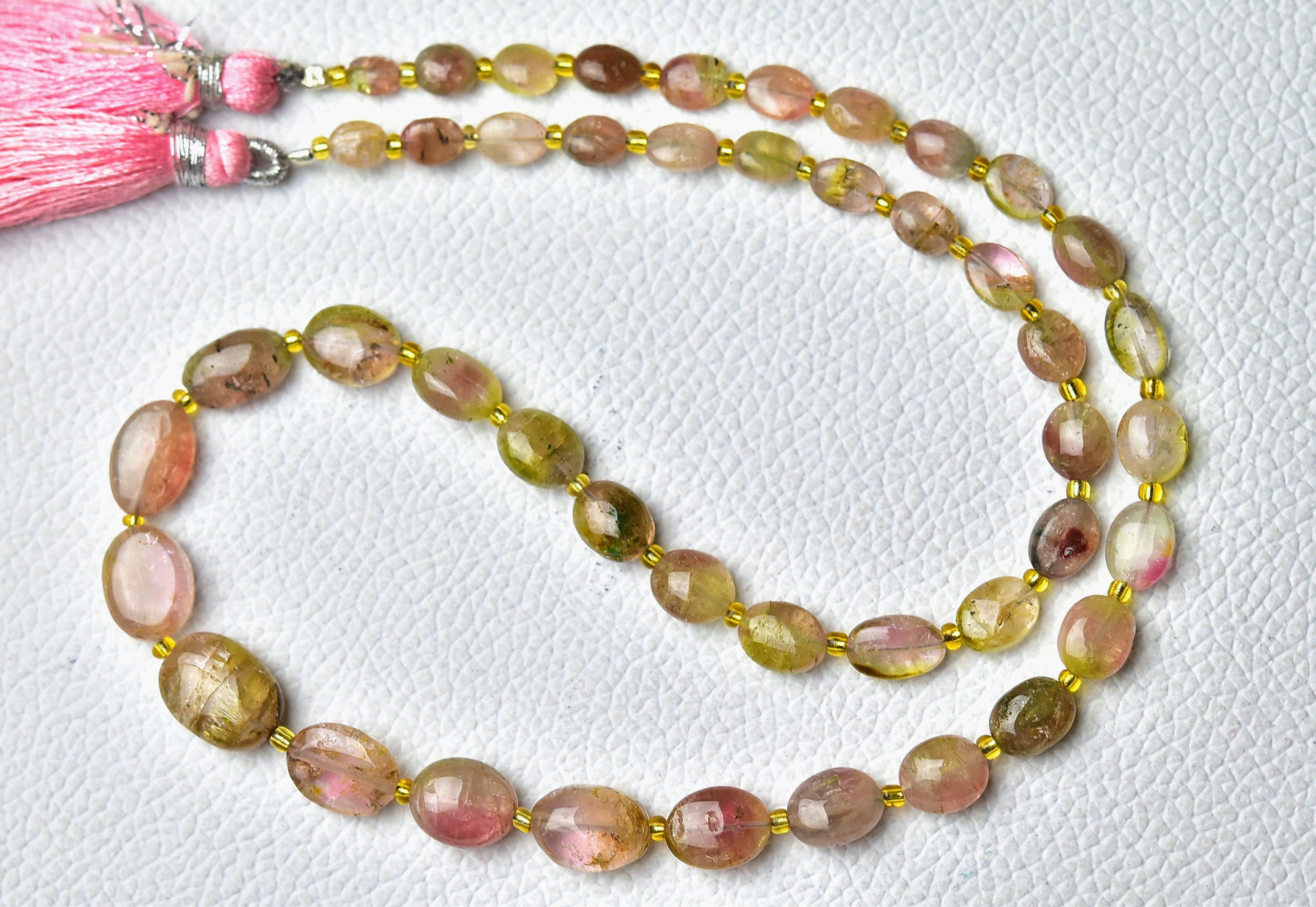 Finest Watermelon Tourmaline Plain Beads Smooth Oval 4x5mm To 8x11mm Gemstone Bead Bi Color Tourmaline Beads 94 Cts, 16.5 Inch Strand No5131