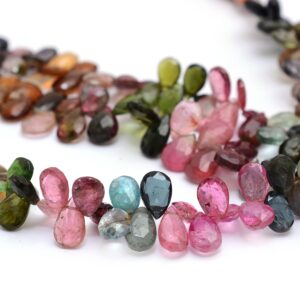 High Quality AAA+ Multi Tourmaline 6x9mm Pear Briolette Beads | Watermelon Tourmaline Semi Precious Gemstone Faceted Loose Beads | 8" Strand