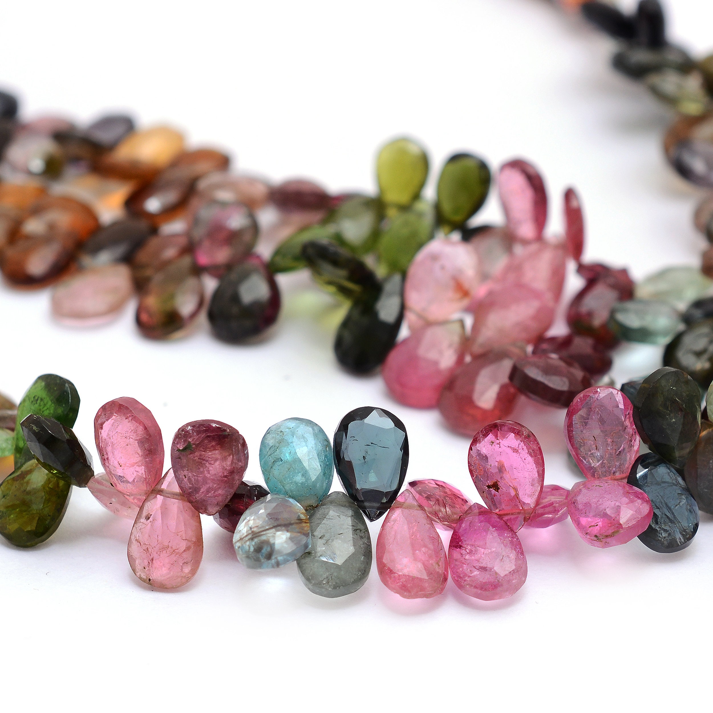 High Quality Aaa+ Multi Tourmaline 6x9mm Pear Briolette Beads | Watermelon Tourmaline Semi Precious Gemstone Faceted Loose Beads | 8" Strand