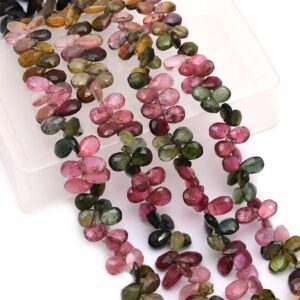 High Quality Aaa+ Multi Tourmaline 6x8mm Pear Briolette Beads | Watermelon Tourmaline Precious Gemstone Faceted Loose Beads | 8inch Strand