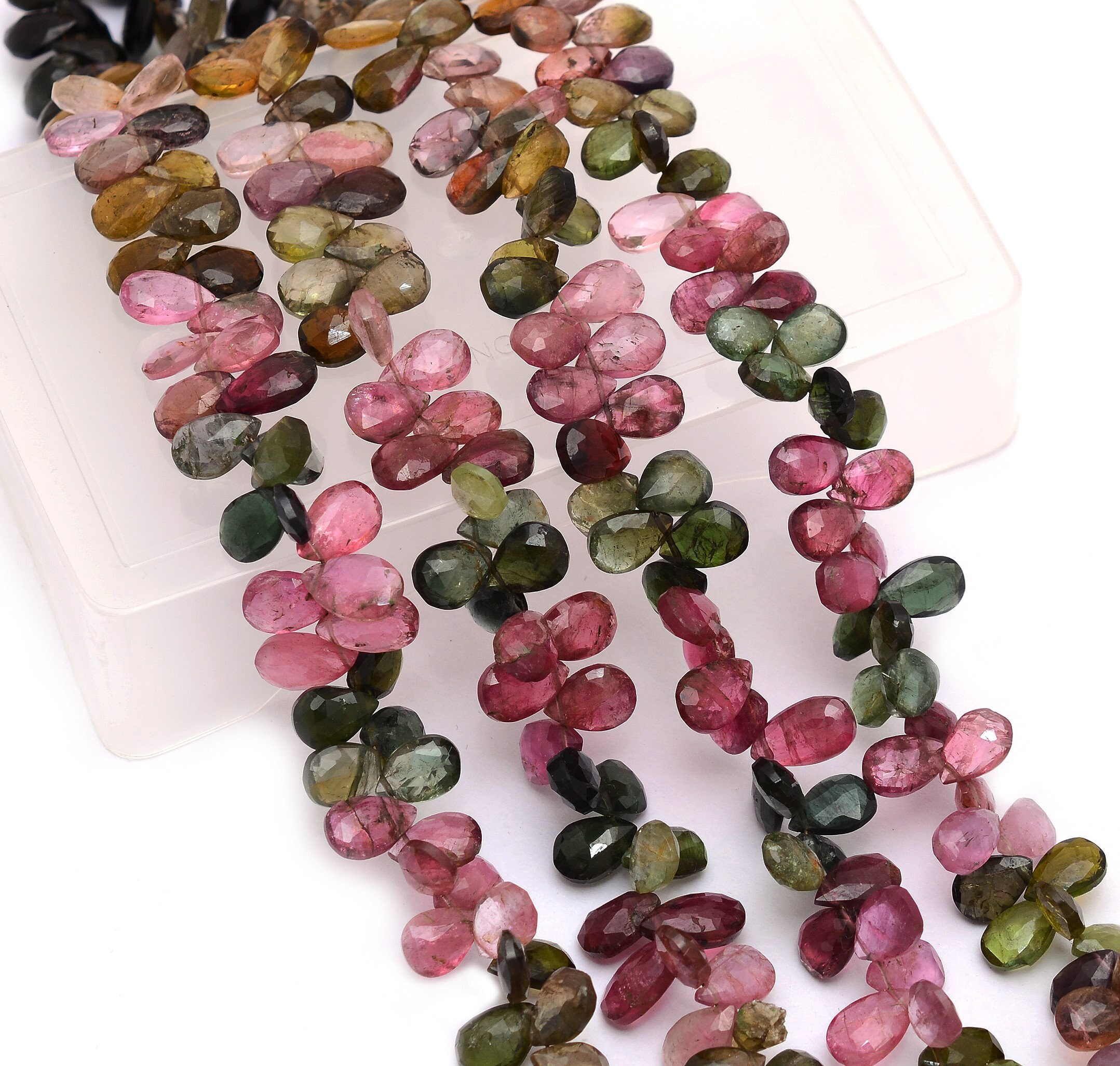 High Quality Aaa+ Multi Tourmaline 6x8mm Pear Briolette Beads | Watermelon Tourmaline Precious Gemstone Faceted Loose Beads | 8inch Strand