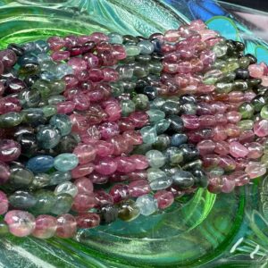 Watermelon Tourmaline Multi rustic handcut multicoloured  oval beads 6-7mm approx