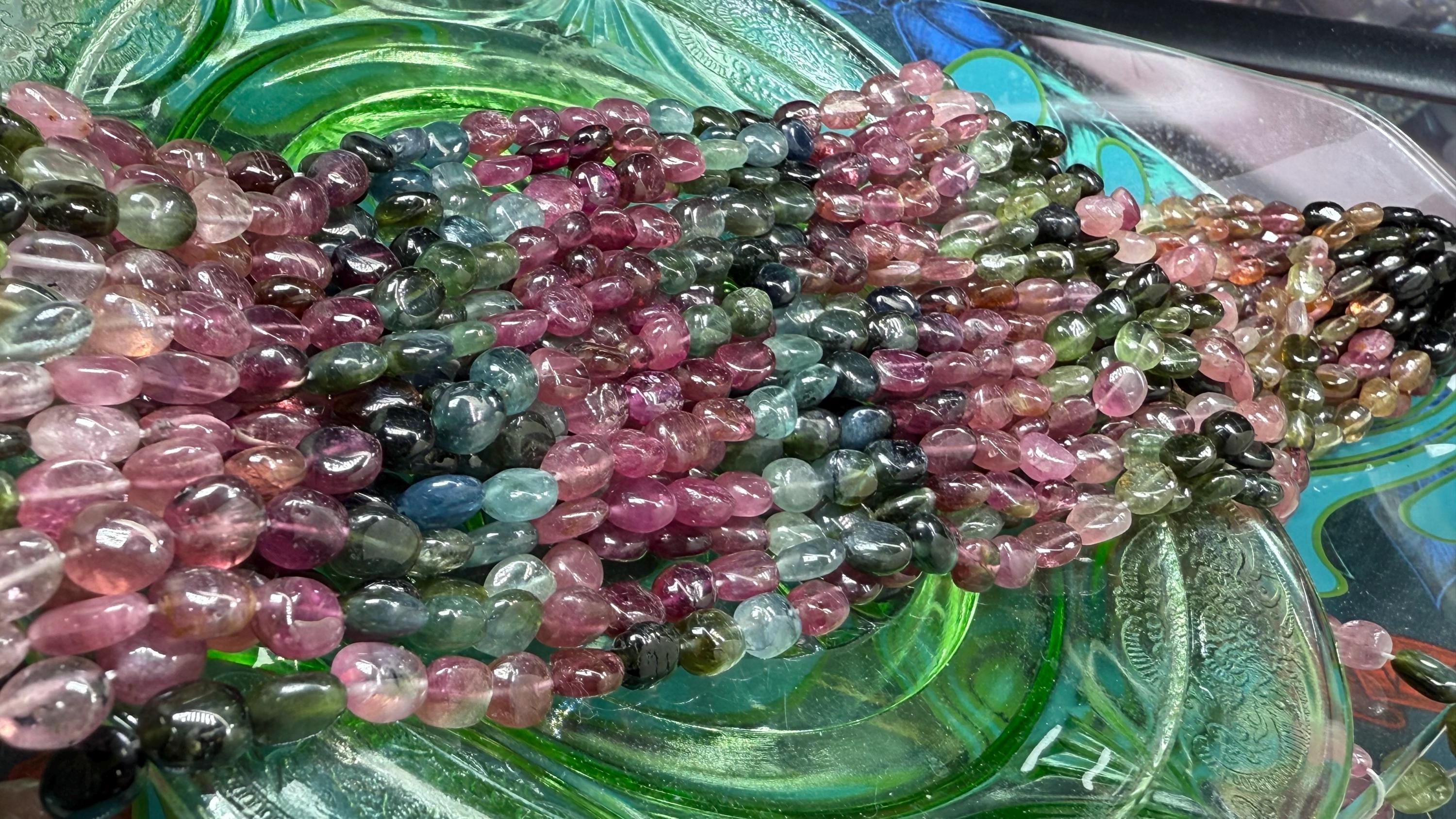 Watermelon Tourmaline Multi Rustic Handcut Multicoloured Oval Beads 6-7mm Approx Watermelon Tourmaline Multi Rustic Handcut Multicoloured Oval Beads 6-7mm Approx