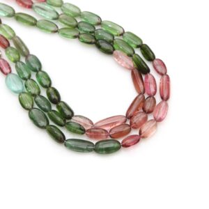Multi Tourmaline Smooth Long Oval Beads, Natural Watermelon Tourmaline Gemstone, Colorful Semi Precious Jewelry Making Beads