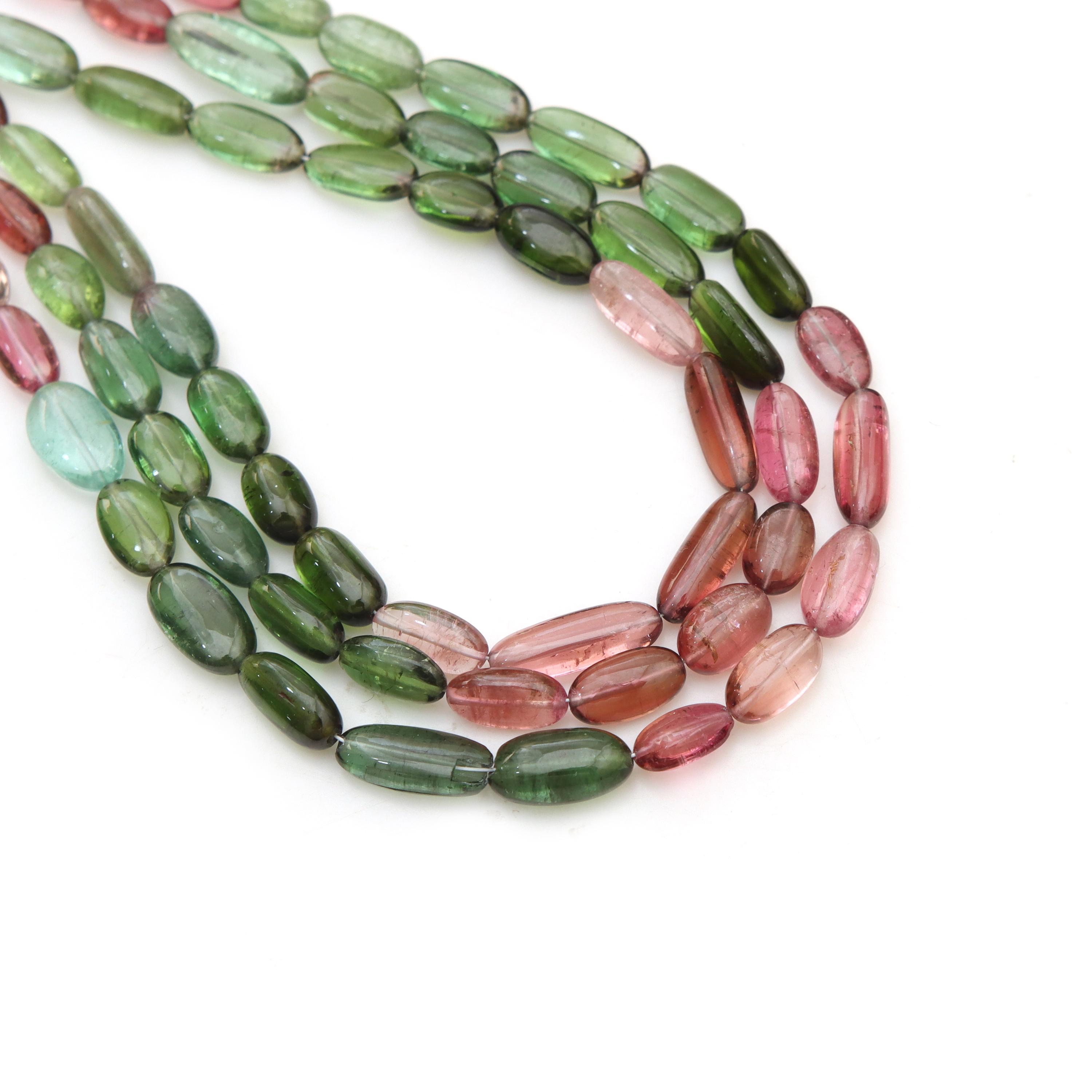 Multi Tourmaline Smooth Long Oval Beads, Natural Watermelon Tourmaline Gemstone, Colorful Semi Precious Jewelry Making Beads