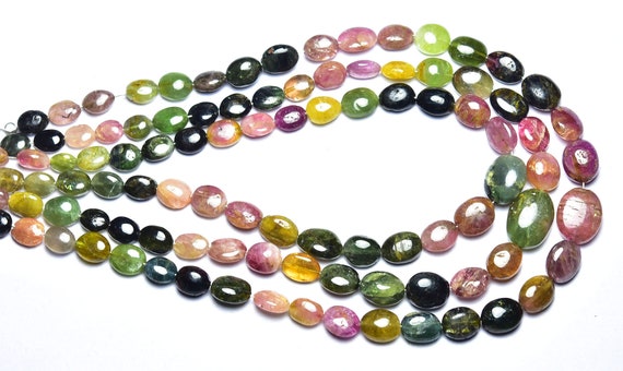 Multi Tourmaline Oval Beads - 10 Inches - Natural Smooth Watermelon Tourmaline Oval Beads - Size Is 5x6 - 8x10 Mm #1446