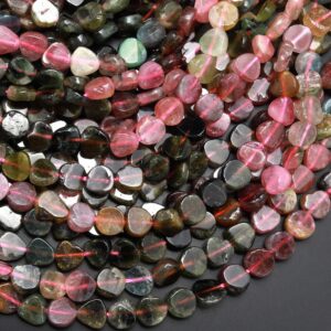 Natural Pink Green Watermelon Tourmaline Coin Slices 6mm Freeform Beads 15.5" Strand