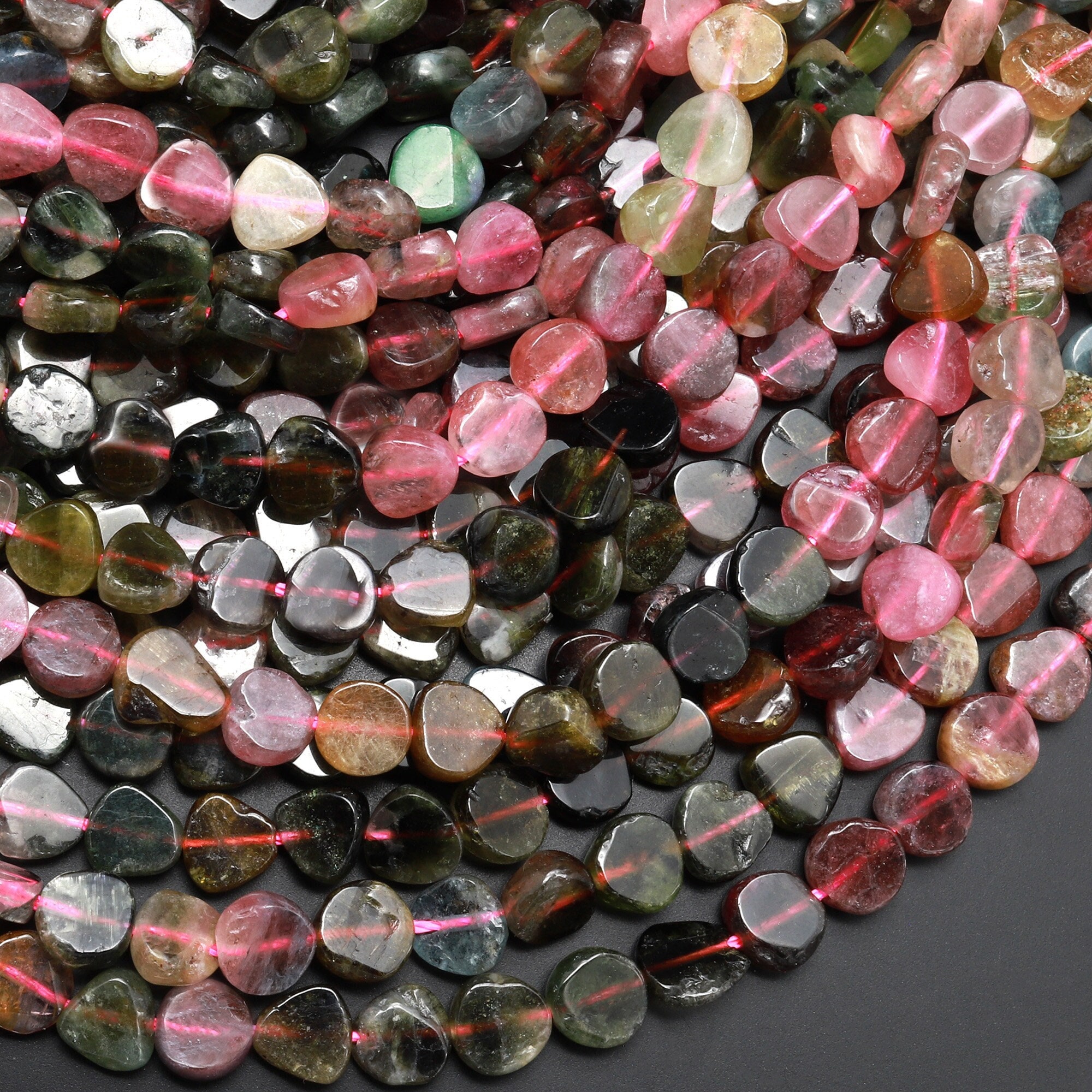 Natural Pink Green Watermelon Tourmaline Coin Slices 6mm Freeform Beads 15.5" Strand