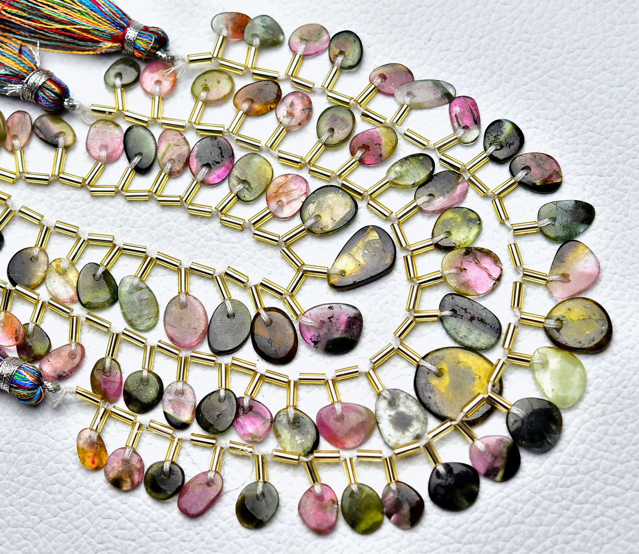 Natural Multi Watermelon Tourmaline Slice Bead ( 1mm Hole Front Drilled ) 5x7mm To 9x12mm Bi Tourmaline Smooth Beads 7 Inch Strand No6296