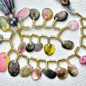 Natural Multi Watermelon Tourmaline Slice Bead ( 1mm Hole Front Drilled ) 5x8mm to 9x11mm Bi Tourmaline Smooth Beads 7 Inch Strand No6278
