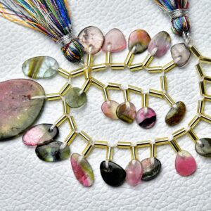 Natural Multi Watermelon Tourmaline Slice Bead ( 1mm Hole Front Drilled ) 5x8mm to 9x11mm Bi Tourmaline Smooth Beads 7 Inch Strand No6283