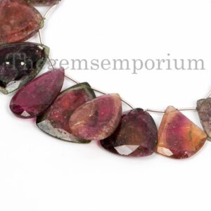 Natural Tourmaline Flat Table Cut Fancy Beads, Watermelon Tourmaline Far Size Beads, Bi Color Tourmaline Flat Table Rose Cut Beads Suppliers