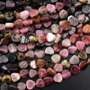 Natural Pink Green Watermelon Tourmaline Slices Freeform Beads 15.5" Strand