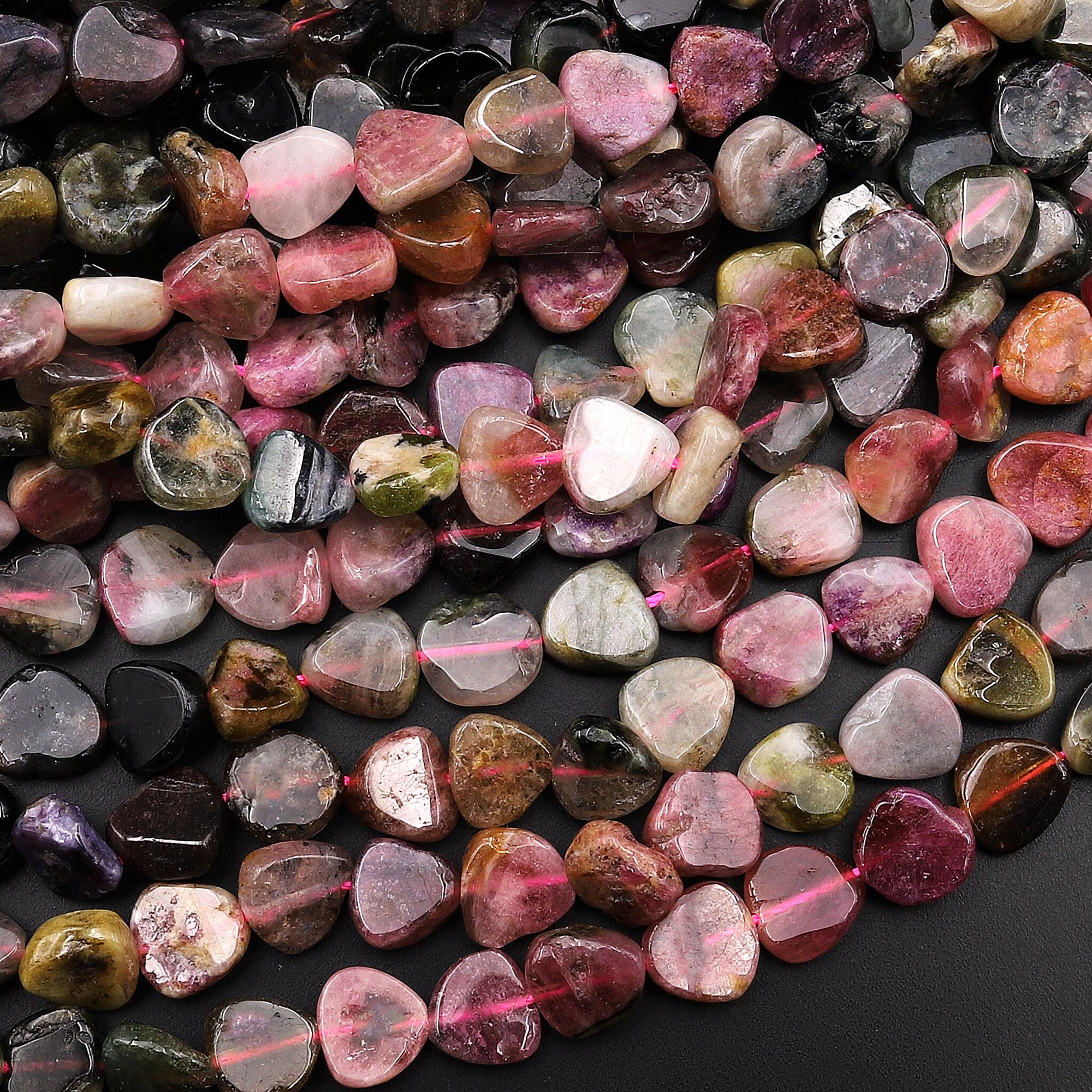 Natural Pink Green Watermelon Tourmaline Slices Freeform Beads 15.5" Strand