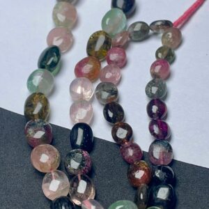 Natural Watermelon Tourmaline Smooth Oval Shape Gemstone Beads, Size- 7/9-9/12 mm Approx High Quality Beads, 17 Inches Strand For Jewelry