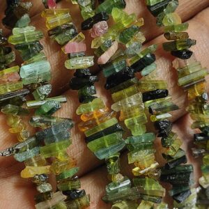 Natural Tourmaline Slice Beads, Multi Color Watermelon Tourmaline Thin Polished Slices, Organic Gemstone Beads For Jewelry Making, 8" Strand