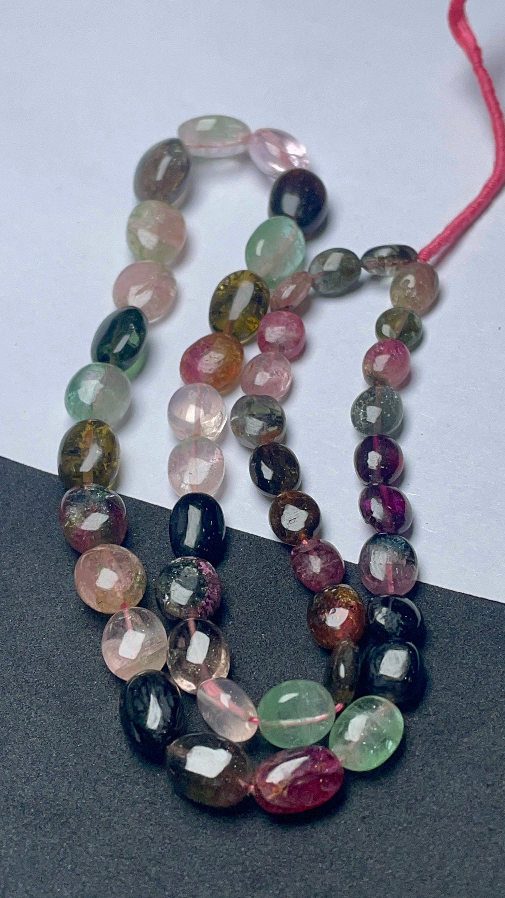 Natural Watermelon Tourmaline Smooth Oval Shape Gemstone Beads, Size- 7/9-9/12 Mm Approx High Quality Beads, 17 Inches Strand For Jewelry