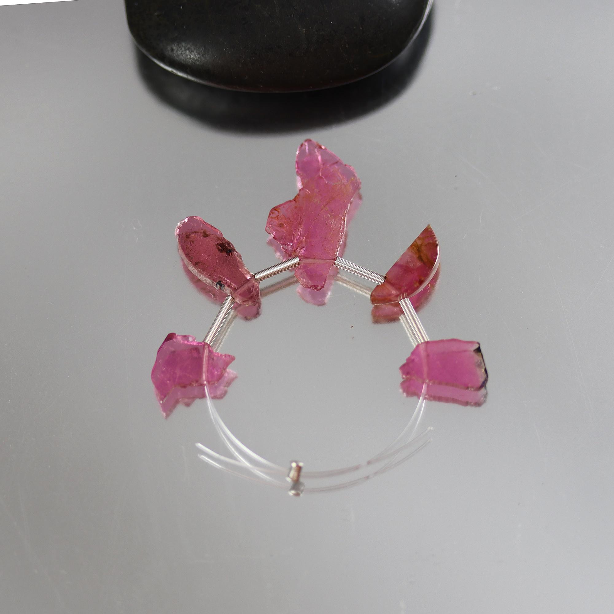 Pink Watermelon Tourmaline Slice Briolettes - 10 To 19 Mm - Set Of 5