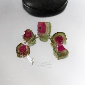 Watermelon Tourmaline Slice Briolettes: Set Of 5 - 11 To 14 Mm
