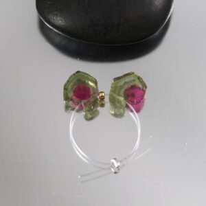 Watermelon Tourmaline Slice Briolettes: Pair - 10 X 8 Mm
